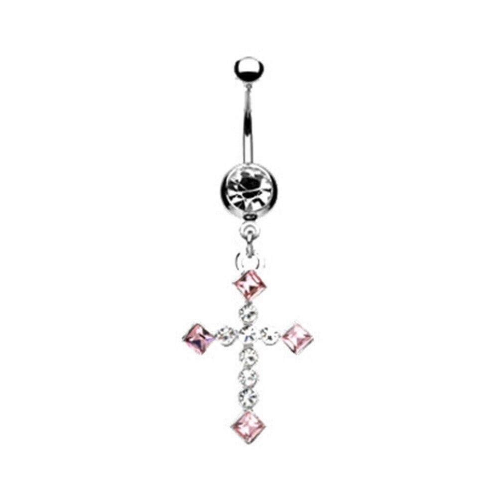 Hollywood Body Jewelry Multi Gem Cross Dangle Navel Ring